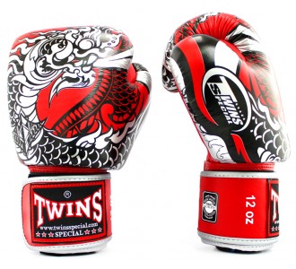 Боксерские перчатки Twins Special с рисунком (FBGV-52 white/red)